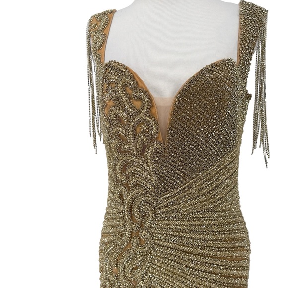 Portia and Scarlett Gold Beaded Sequin Crystal Formal Dress Size 12 NWT - Picture 7 of 9